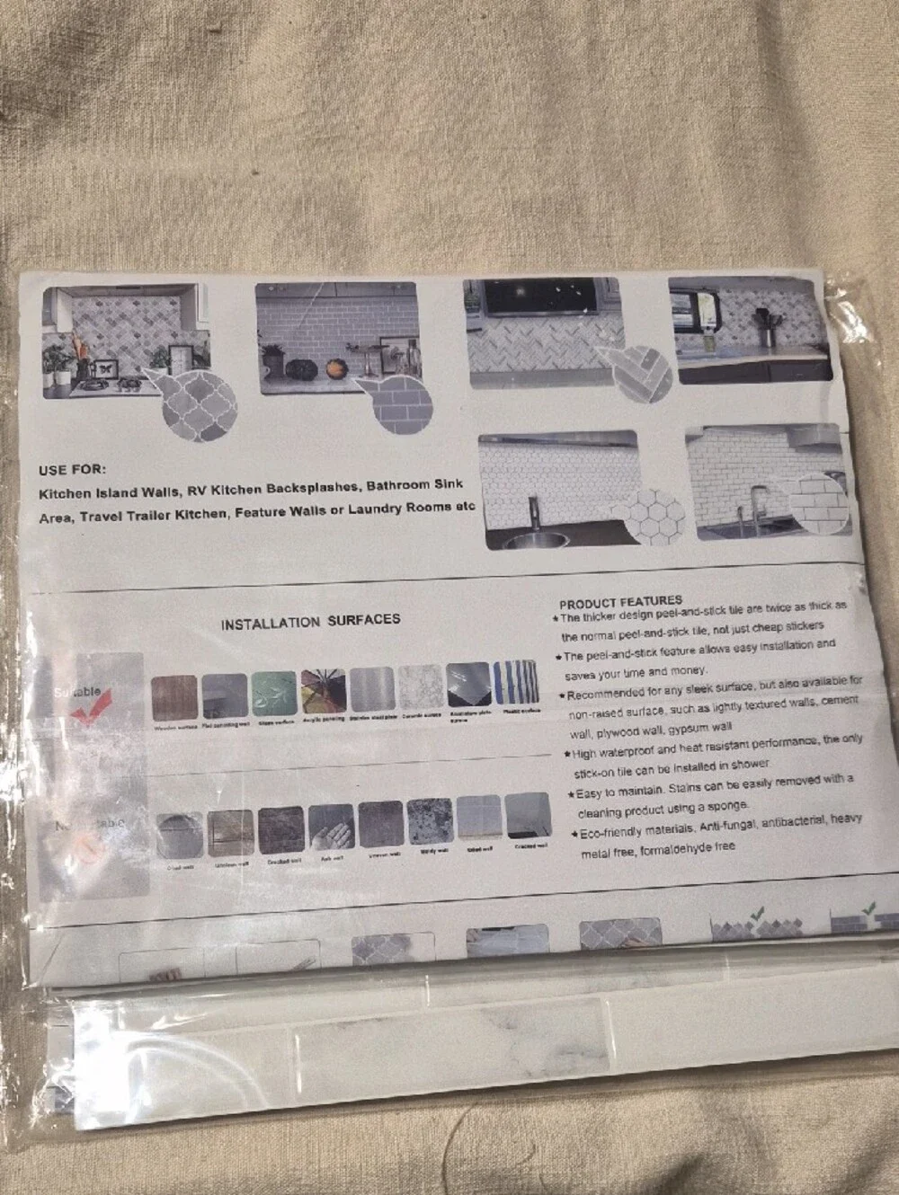 Peel and Stick Backsplash Tiles - White Marble Look